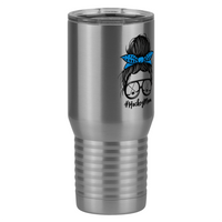 Thumbnail for Personalized Messy Bun Tall Travel Tumbler (20 oz) - Hockey Mom - Front Right View