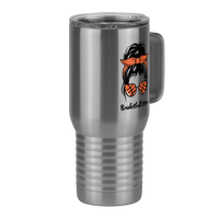 Thumbnail for Personalized Messy Bun Travel Coffee Mug Tumbler with Handle (20 oz) - Basketball Mom - Front Right View