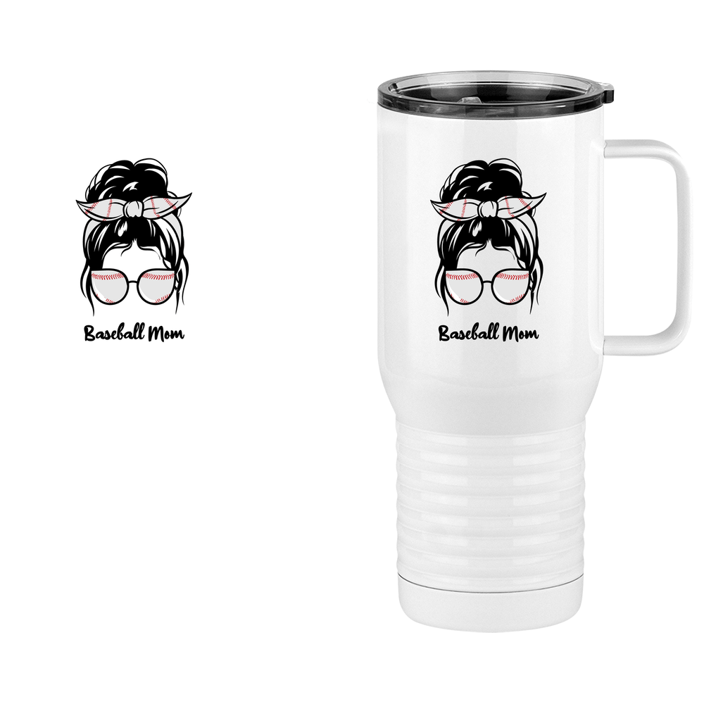 Personalized Messy Bun Travel Coffee Mug Tumbler with Handle (20 oz) - Baseball Mom - Design View