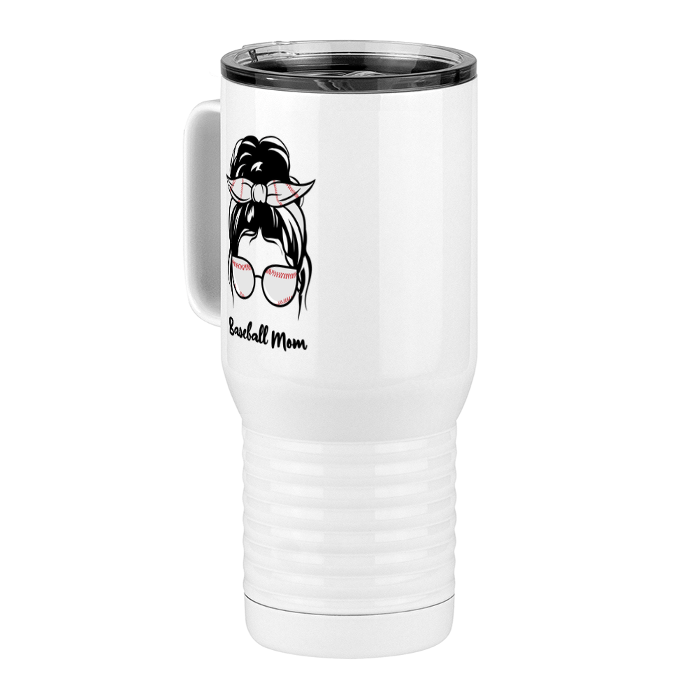 Personalized Messy Bun Travel Coffee Mug Tumbler with Handle (20 oz) - Baseball Mom - Front Left View