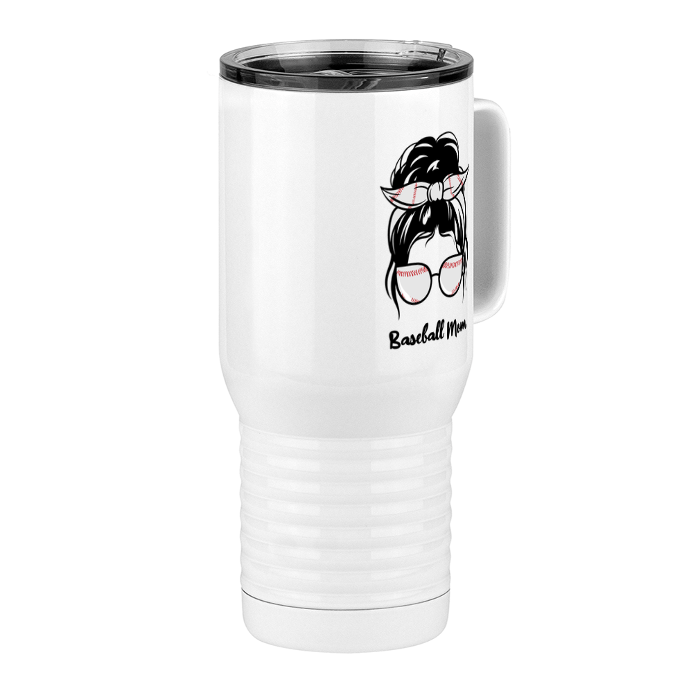Personalized Messy Bun Travel Coffee Mug Tumbler with Handle (20 oz) - Baseball Mom - Front Right View
