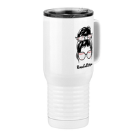 Thumbnail for Personalized Messy Bun Travel Coffee Mug Tumbler with Handle (20 oz) - Baseball Mom - Front Right View