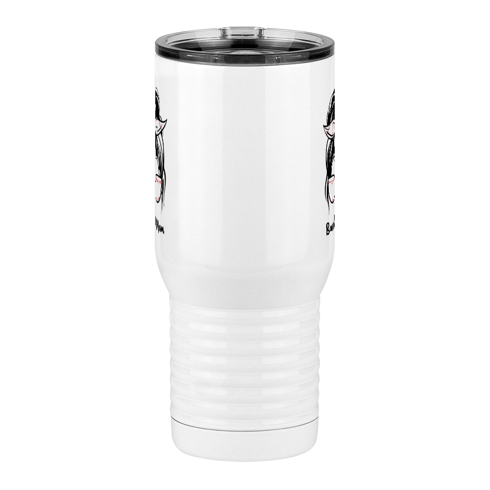 Personalized Messy Bun Travel Coffee Mug Tumbler with Handle (20 oz) - Baseball Mom - Front View