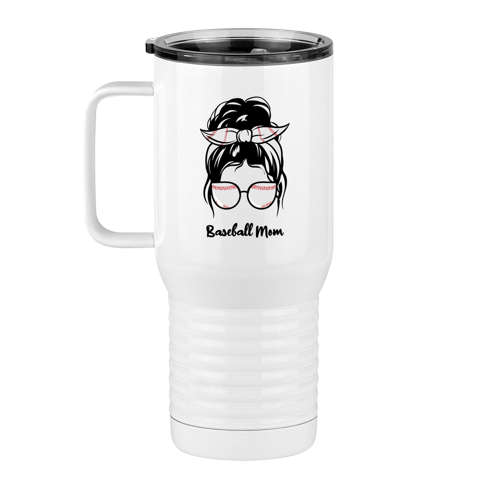 Personalized Messy Bun Travel Coffee Mug Tumbler with Handle (20 oz) - Baseball Mom - Left View