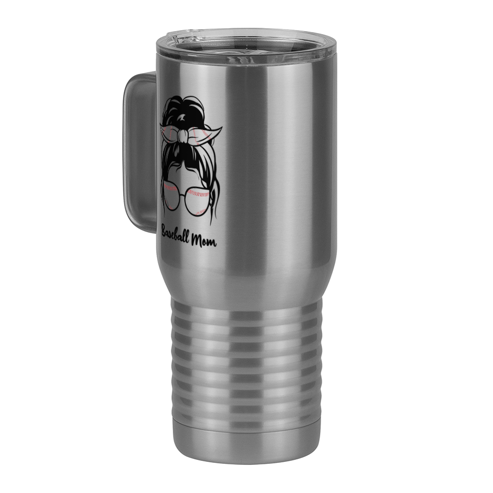 Personalized Messy Bun Travel Coffee Mug Tumbler with Handle (20 oz) - Baseball Mom - Front Left View