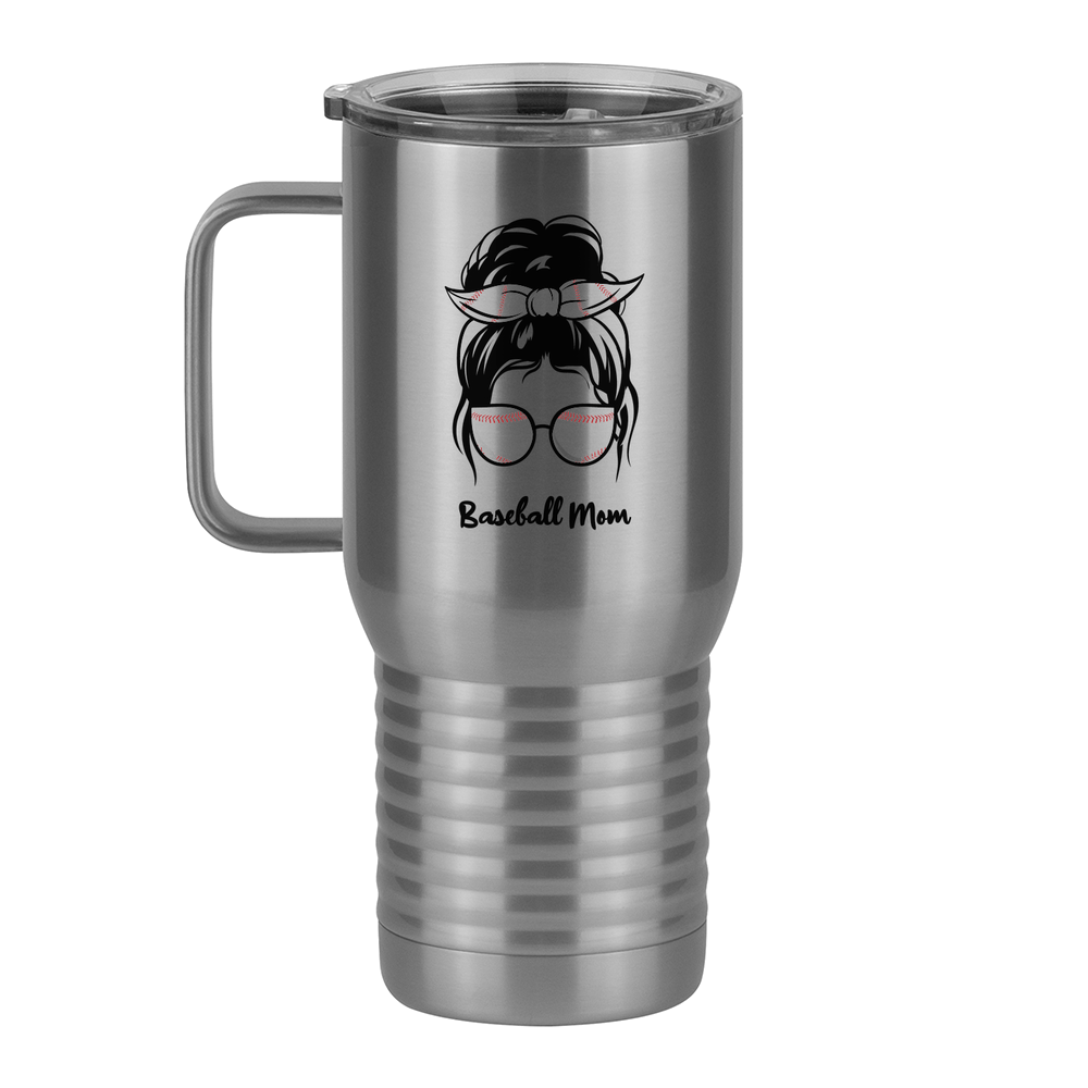 Personalized Messy Bun Travel Coffee Mug Tumbler with Handle (20 oz) - Baseball Mom - Left View