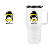 Thumbnail for Personalized Messy Bun Travel Coffee Mug Tumbler with Handle (20 oz) - Softball Mom - Design View
