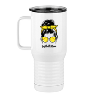 Thumbnail for Personalized Messy Bun Travel Coffee Mug Tumbler with Handle (20 oz) - Softball Mom - Left View