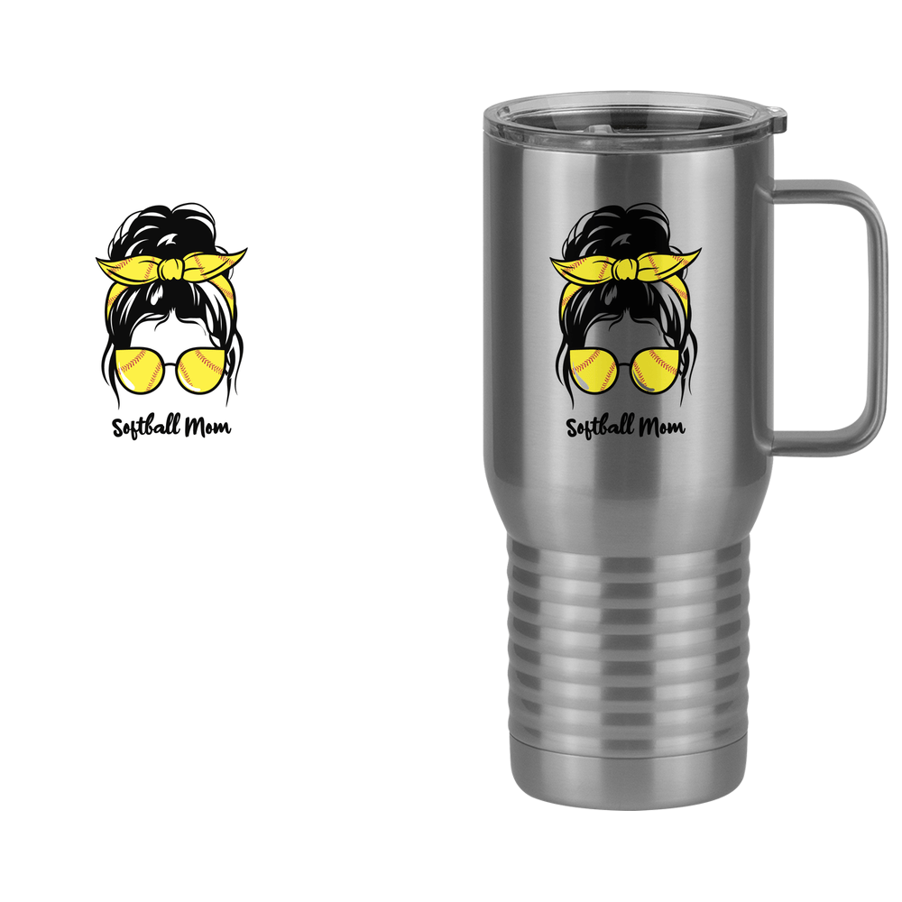 Personalized Messy Bun Travel Coffee Mug Tumbler with Handle (20 oz) - Softball Mom - Design View