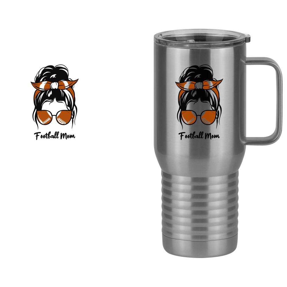Personalized Messy Bun Travel Coffee Mug Tumbler with Handle (20 oz) - Football Mom - Design View