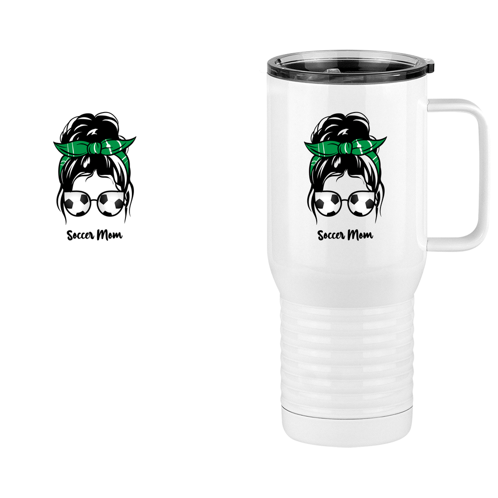 Personalized Messy Bun Travel Coffee Mug Tumbler with Handle (20 oz) - Soccer Mom - Design View
