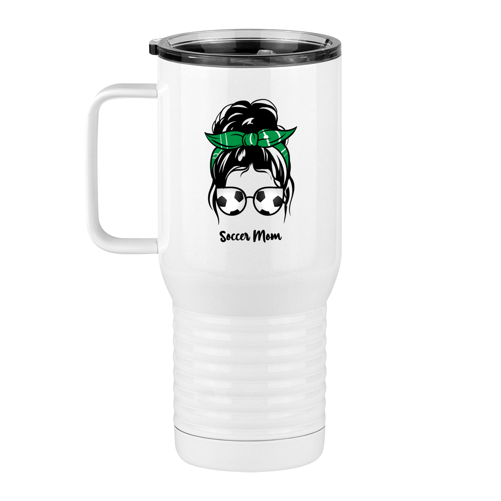 Personalized Messy Bun Travel Coffee Mug Tumbler with Handle (20 oz) - Soccer Mom - Left View