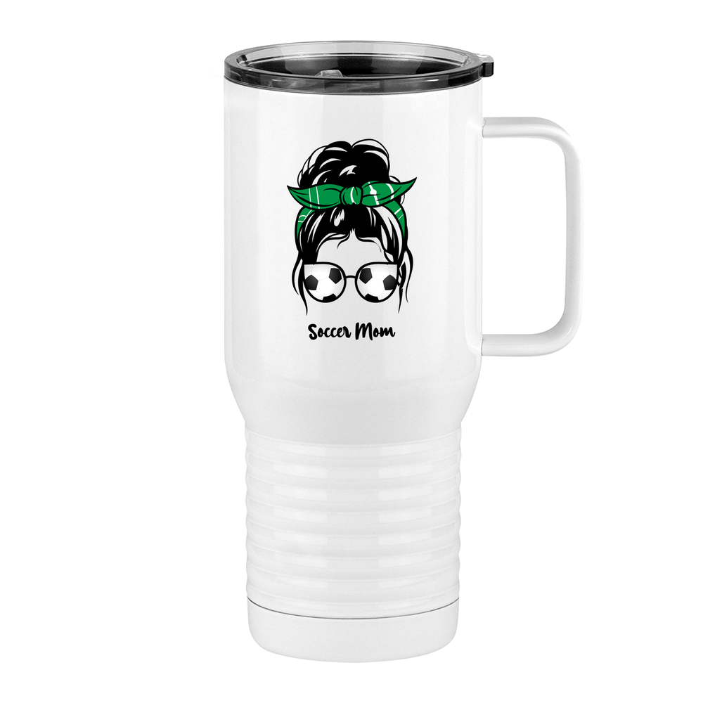 Personalized Messy Bun Travel Coffee Mug Tumbler with Handle (20 oz) - Soccer Mom - Right View