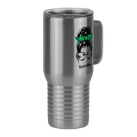Thumbnail for Personalized Messy Bun Travel Coffee Mug Tumbler with Handle (20 oz) - Soccer Mom - Front Right View