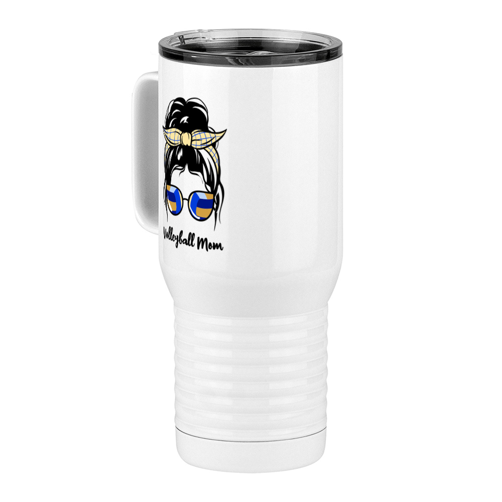 Personalized Messy Bun Travel Coffee Mug Tumbler with Handle (20 oz) - Volleyball Mom - Front Left View
