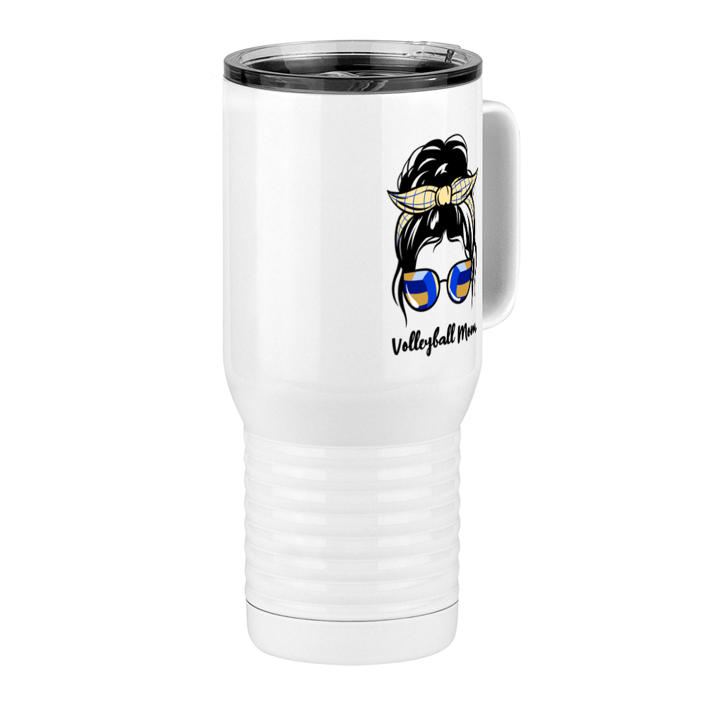 Personalized Messy Bun Travel Coffee Mug Tumbler with Handle (20 oz) - Volleyball Mom - Front Right View