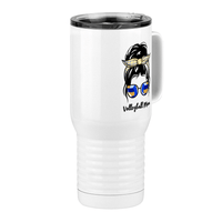 Thumbnail for Personalized Messy Bun Travel Coffee Mug Tumbler with Handle (20 oz) - Volleyball Mom - Front Right View