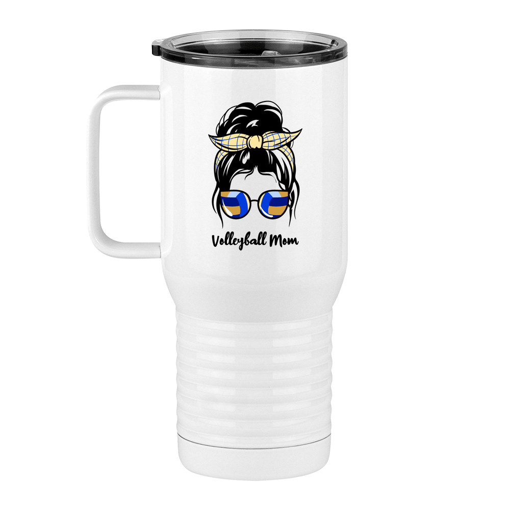 Personalized Messy Bun Travel Coffee Mug Tumbler with Handle (20 oz) - Volleyball Mom - Left View