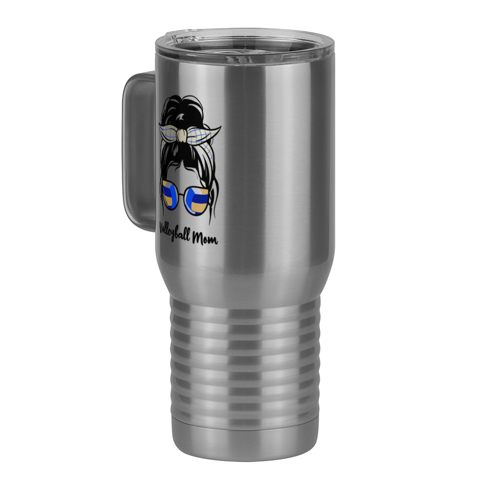 Personalized Messy Bun Travel Coffee Mug Tumbler with Handle (20 oz) - Volleyball Mom - Front Left View