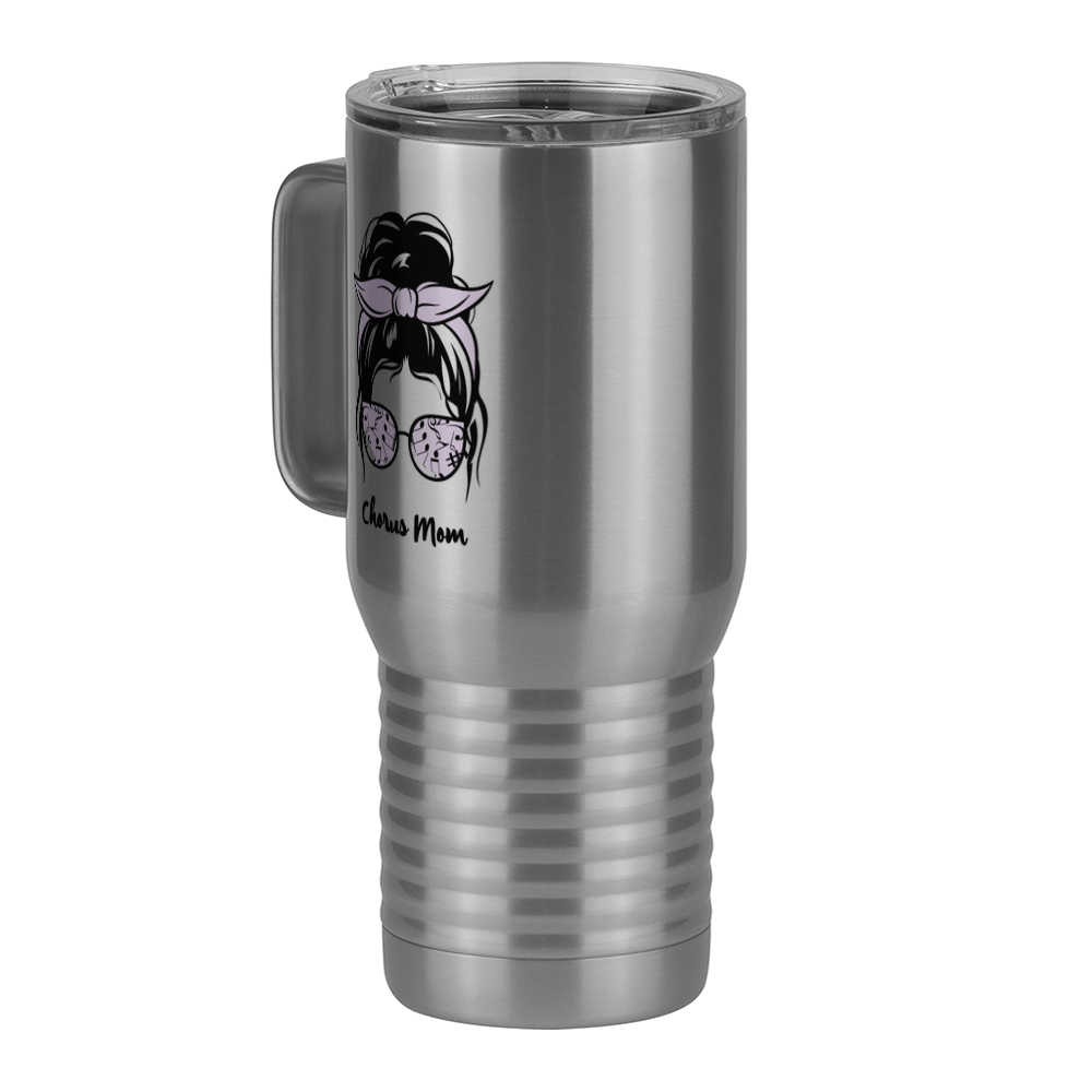 Personalized Messy Bun Travel Coffee Mug Tumbler with Handle (20 oz) - Chorus Mom - Front Left View