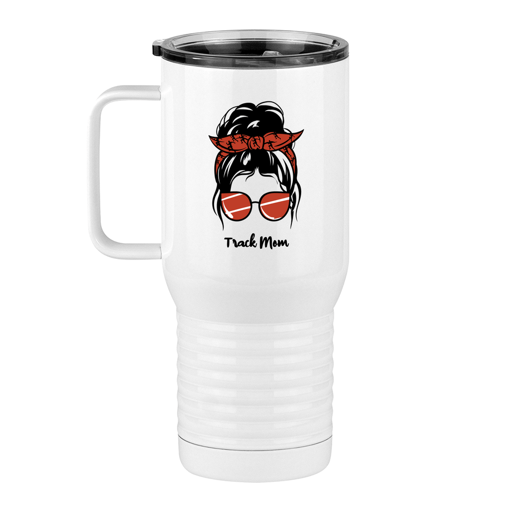 Personalized Messy Bun Travel Coffee Mug Tumbler with Handle (20 oz) - Track Mom - Left View