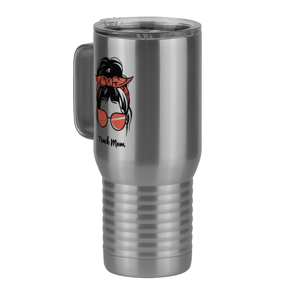 Personalized Messy Bun Travel Coffee Mug Tumbler with Handle (20 oz) - Track Mom - Front Left View