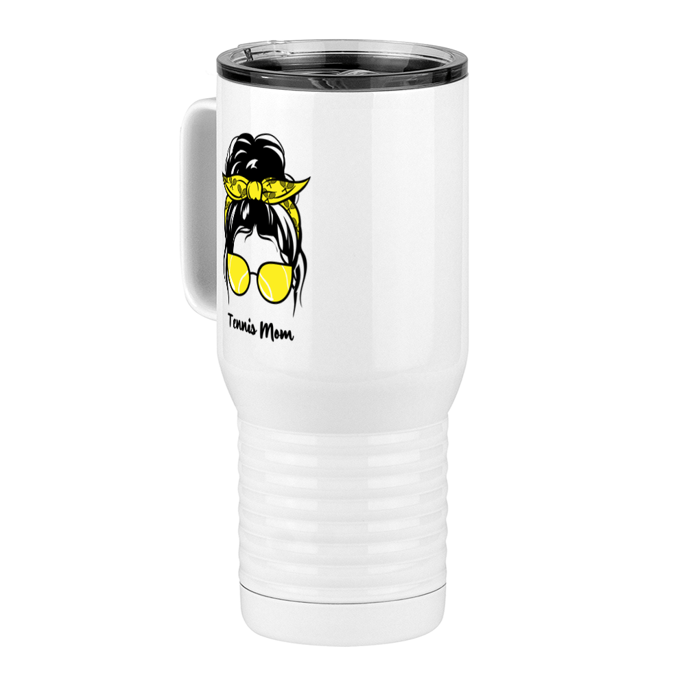 Personalized Messy Bun Travel Coffee Mug Tumbler with Handle (20 oz) - Tennis Mom - Front Left View