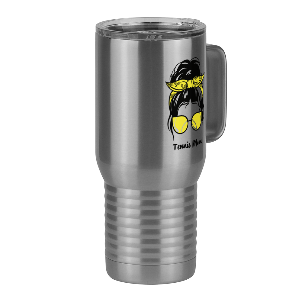 Personalized Messy Bun Travel Coffee Mug Tumbler with Handle (20 oz) - Tennis Mom - Front Right View