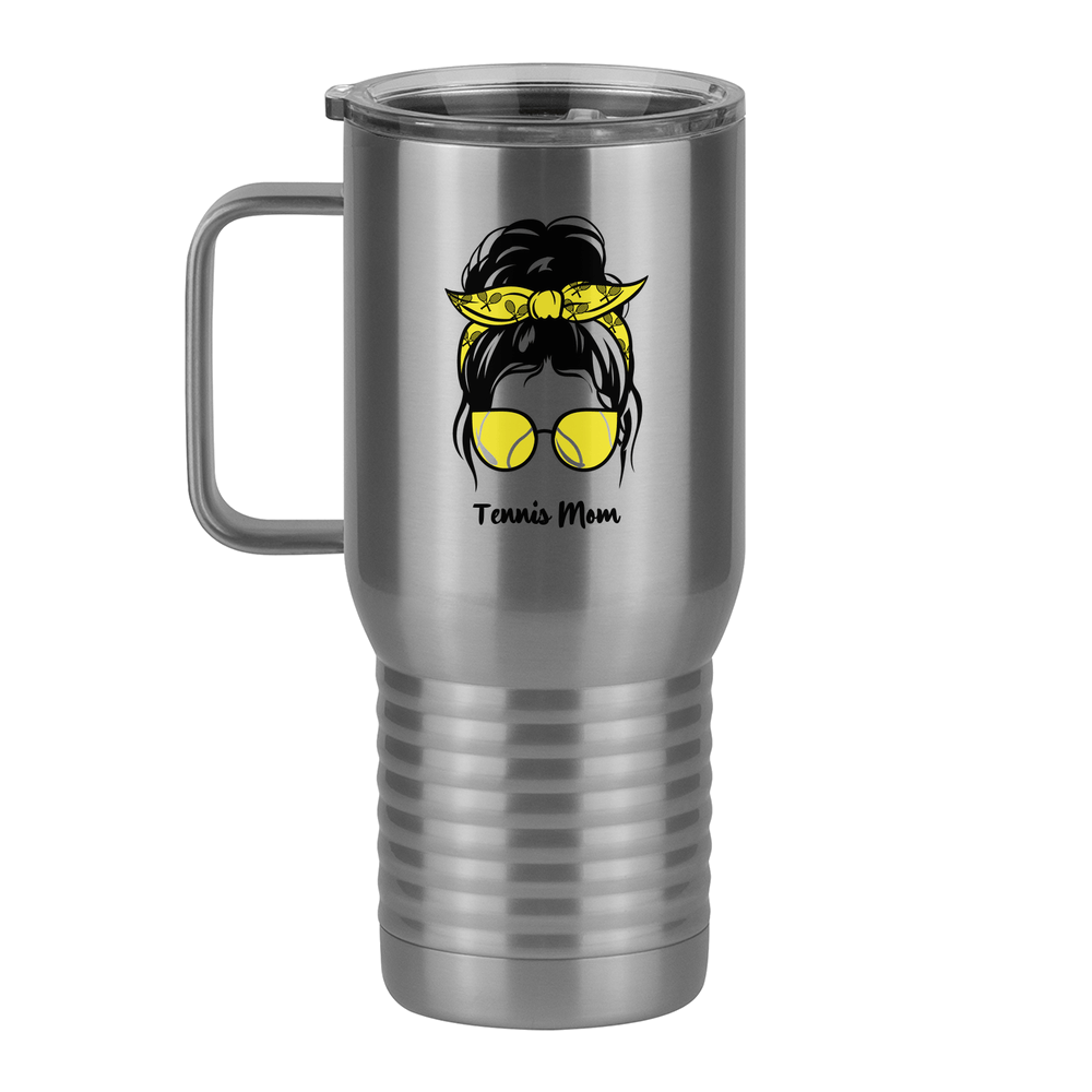 Personalized Messy Bun Travel Coffee Mug Tumbler with Handle (20 oz) - Tennis Mom - Left View
