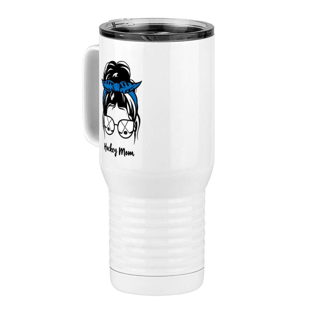 Personalized Messy Bun Travel Coffee Mug Tumbler with Handle (20 oz) - Hockey Mom - Front Left View