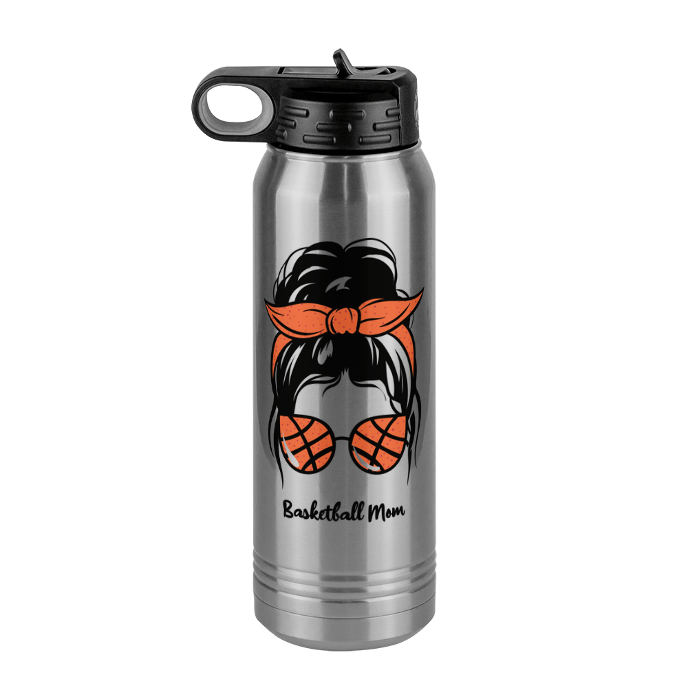 Personalized Messy Bun Water Bottle (30 oz) - Basketball Mom - Front View