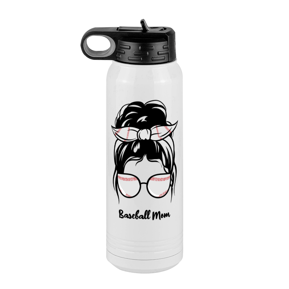 Personalized Messy Bun Water Bottle (30 oz) - Baseball Mom - Front View