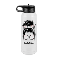 Thumbnail for Personalized Messy Bun Water Bottle (30 oz) - Baseball Mom - Front View