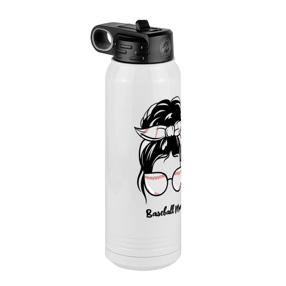 Personalized Messy Bun Water Bottle (30 oz) - Baseball Mom - Front Left View