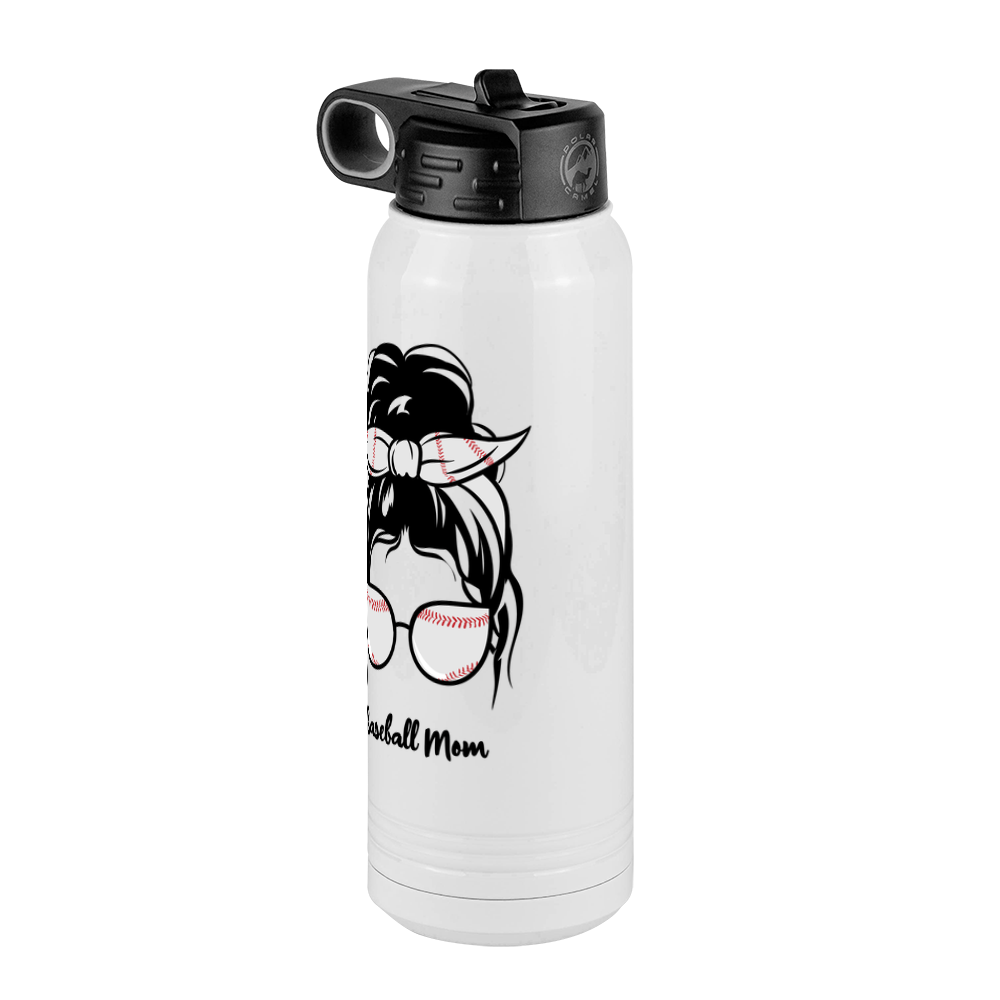 Personalized Messy Bun Water Bottle (30 oz) - Baseball Mom - Front Right View
