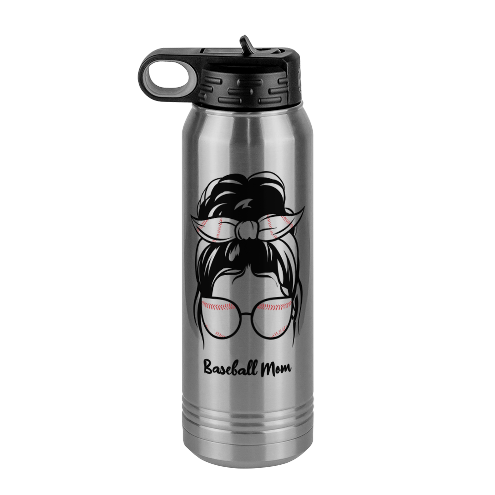 Personalized Messy Bun Water Bottle (30 oz) - Baseball Mom - Front View