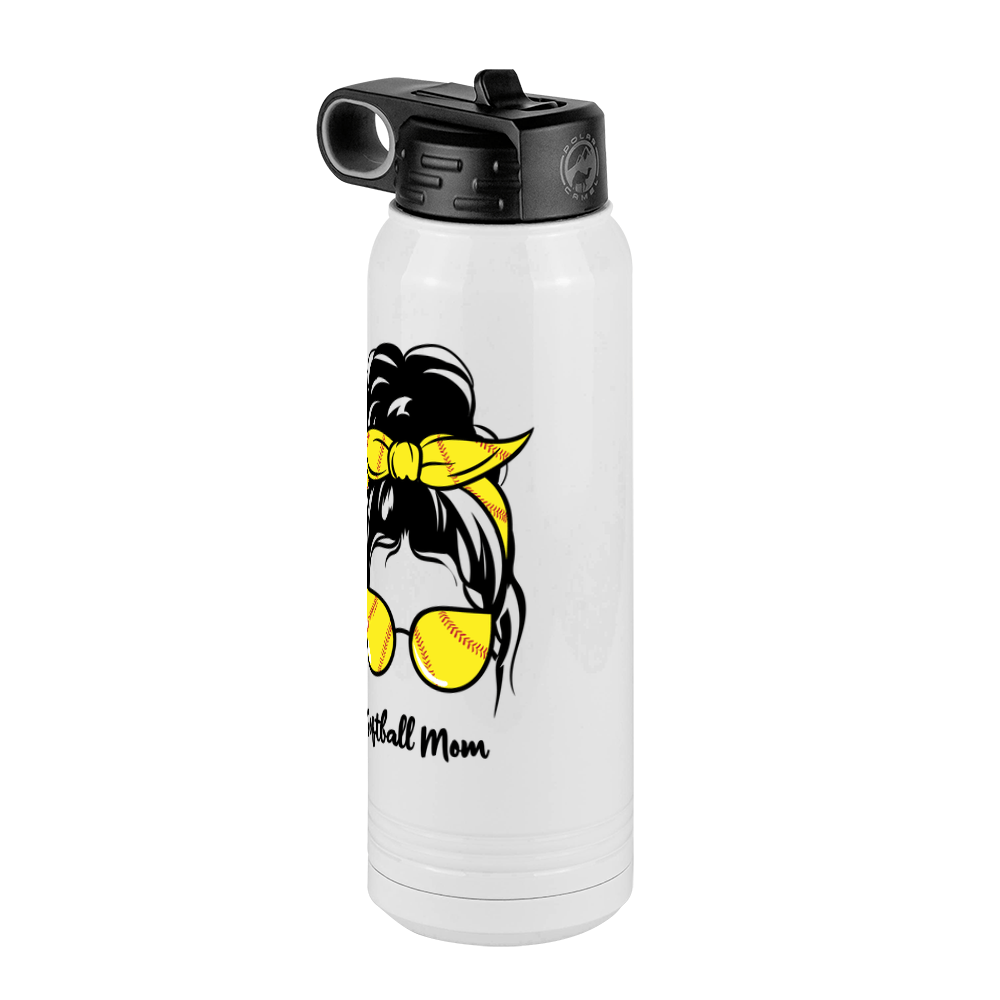 Personalized Messy Bun Water Bottle (30 oz) - Softball Mom - Front Right View