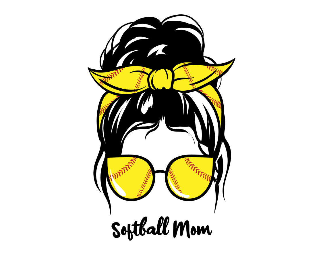 Personalized Messy Bun Water Bottle (30 oz) - Softball Mom - Graphic View