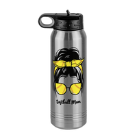 Thumbnail for Personalized Messy Bun Water Bottle (30 oz) - Softball Mom - Front View
