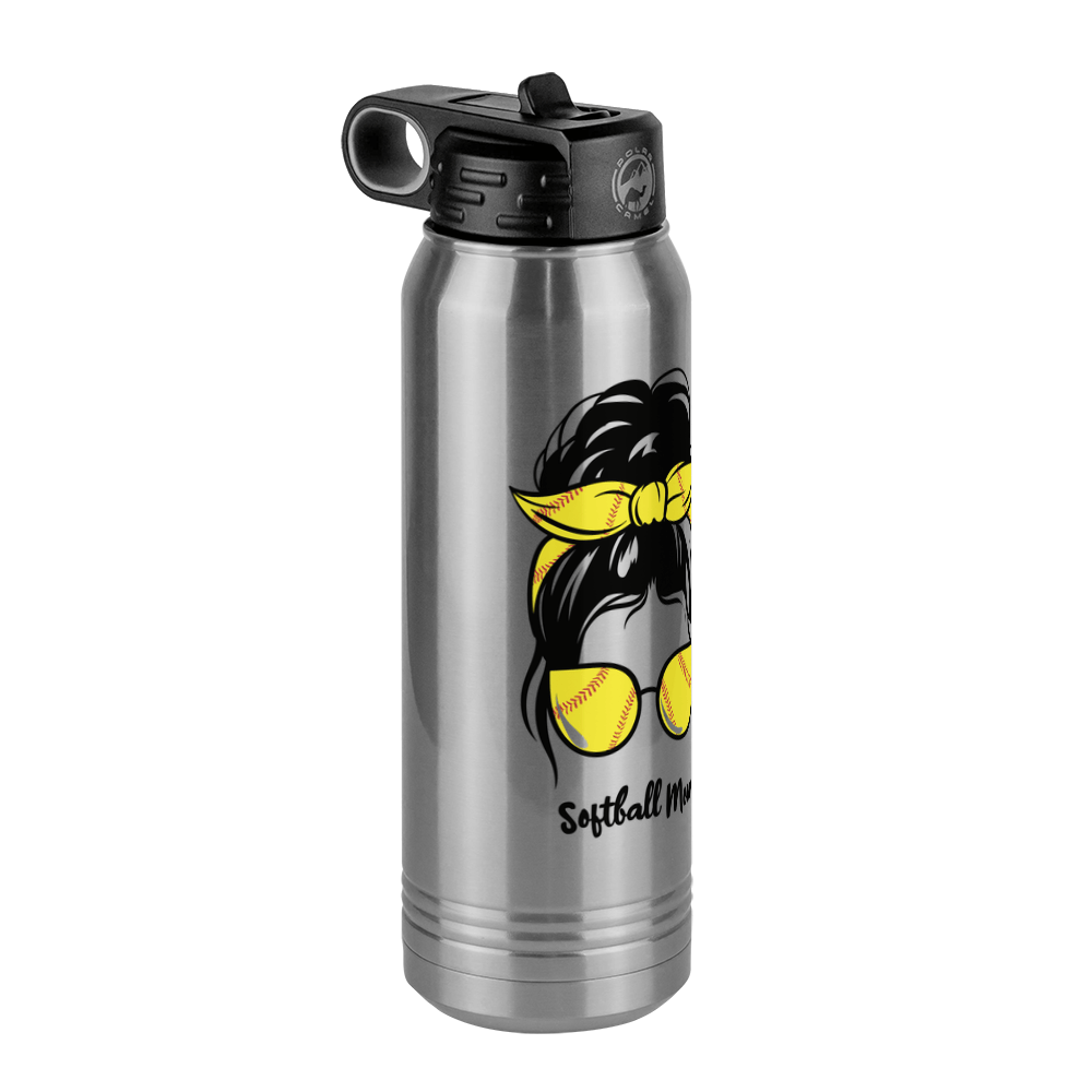 Personalized Messy Bun Water Bottle (30 oz) - Softball Mom - Front Left View