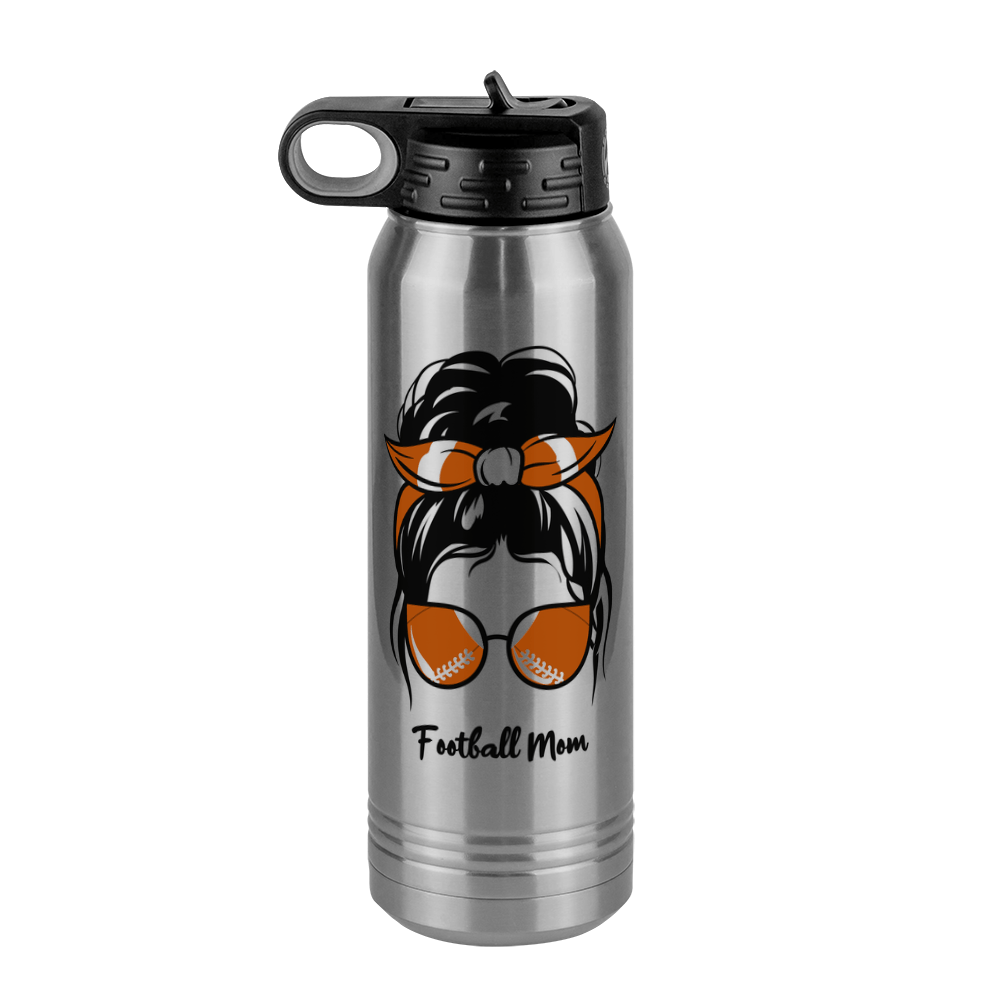 Personalized Messy Bun Water Bottle (30 oz) - Football Mom - Front View