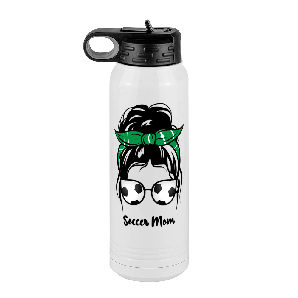 Personalized Messy Bun Water Bottle (30 oz) - Soccer Mom - Front View
