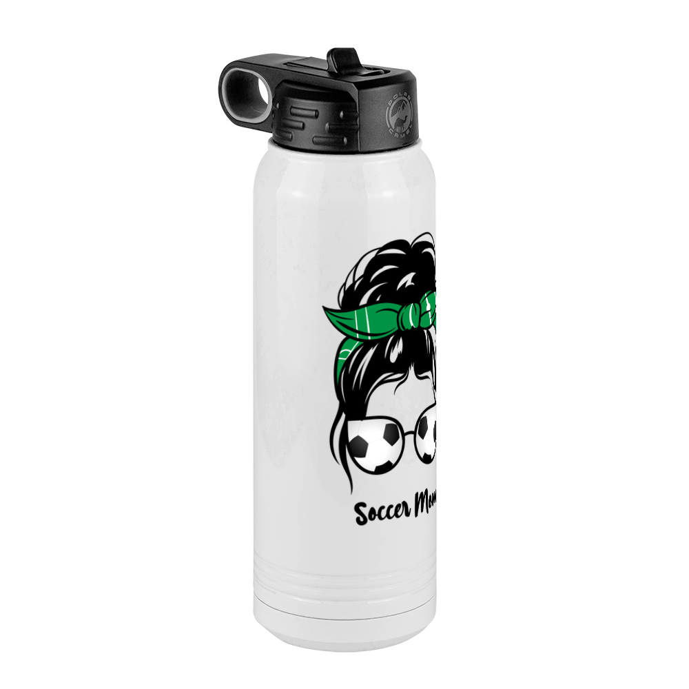 Personalized Messy Bun Water Bottle (30 oz) - Soccer Mom - Front Left View