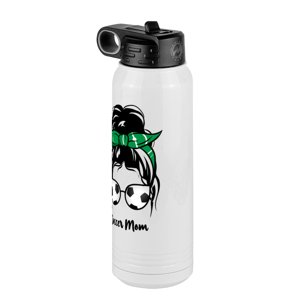 Personalized Messy Bun Water Bottle (30 oz) - Soccer Mom - Front Right View