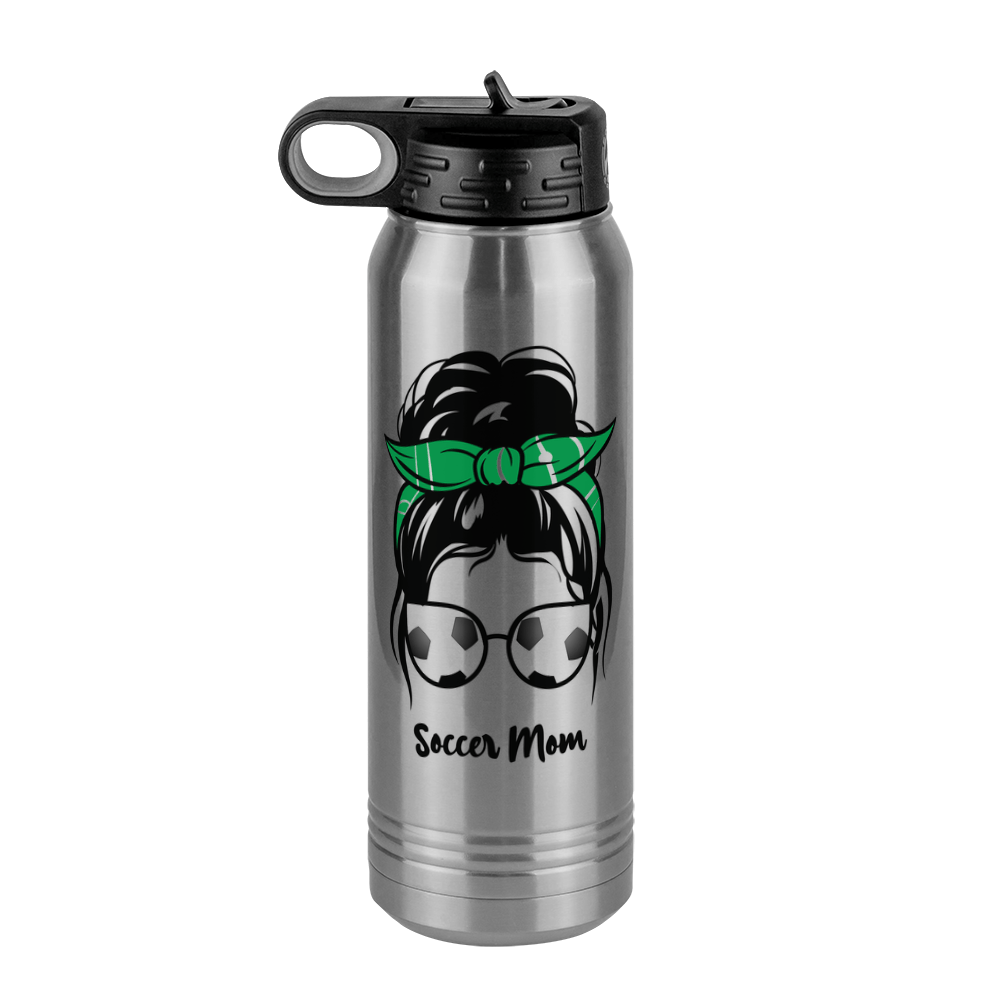 Personalized Messy Bun Water Bottle (30 oz) - Soccer Mom - Front View