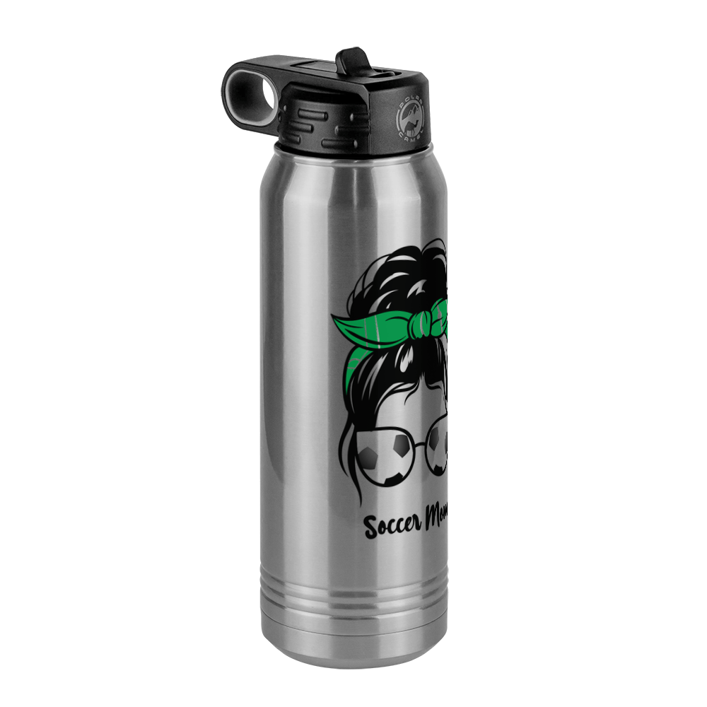Personalized Messy Bun Water Bottle (30 oz) - Soccer Mom - Front Left View