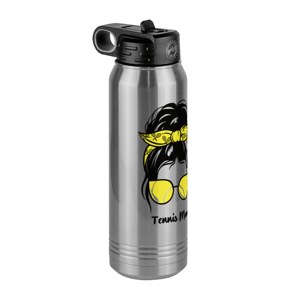 Personalized Messy Bun Water Bottle (30 oz) - Tennis Mom - Front Left View