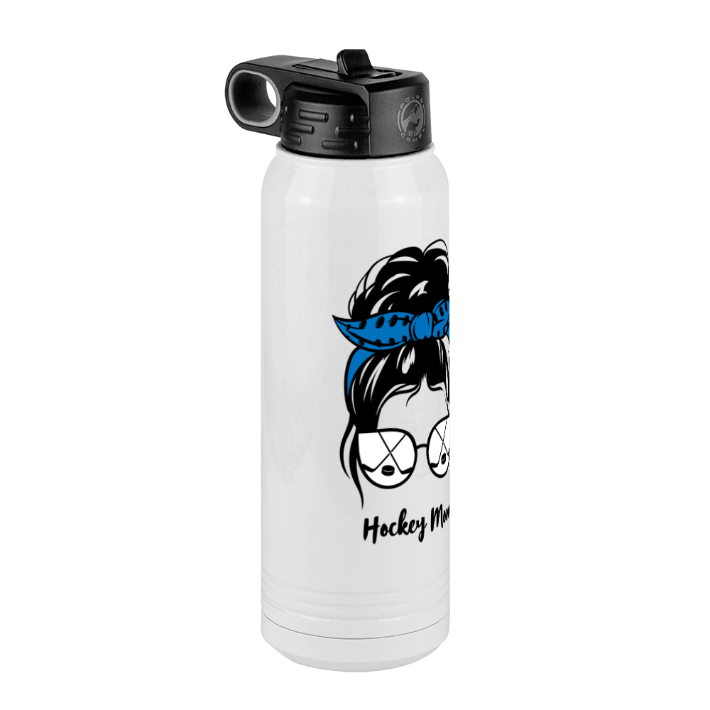 Personalized Messy Bun Water Bottle (30 oz) - Hockey Mom - Front Left View