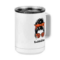 Thumbnail for Personalized Messy Bun Coffee Mug Tumbler with Handle (15 oz) - Basketball Mom - Front Right View
