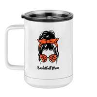Thumbnail for Personalized Messy Bun Coffee Mug Tumbler with Handle (15 oz) - Basketball Mom - Left View